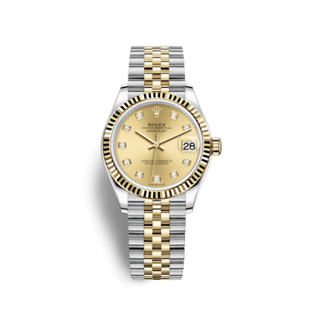 Rolex Datejust 31 Stainless Steel / Yellow Gold / Fluted / Champagne - Diamond / Jubilee