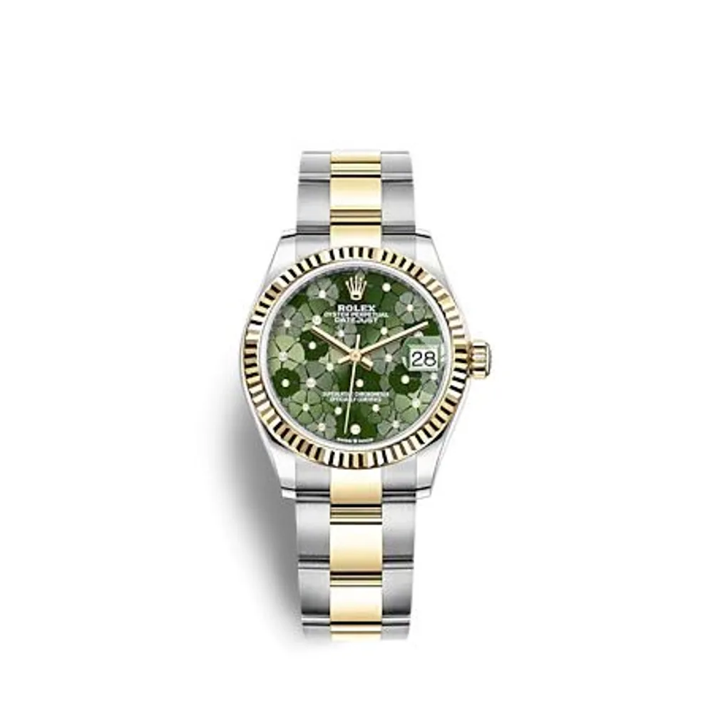 Rolex Datejust 31 Stainless Steel / Yellow Gold / Fluted / Olive - Floral / Oyster