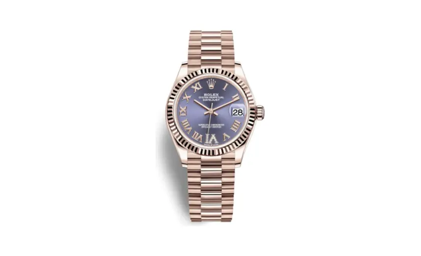 Rolex Datejust 31 Rose Gold / Fluted / Aubergine - Roman / President