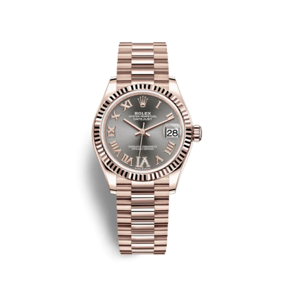 Rolex Datejust 31 Rose Gold / Fluted / Grey - Roman / President
