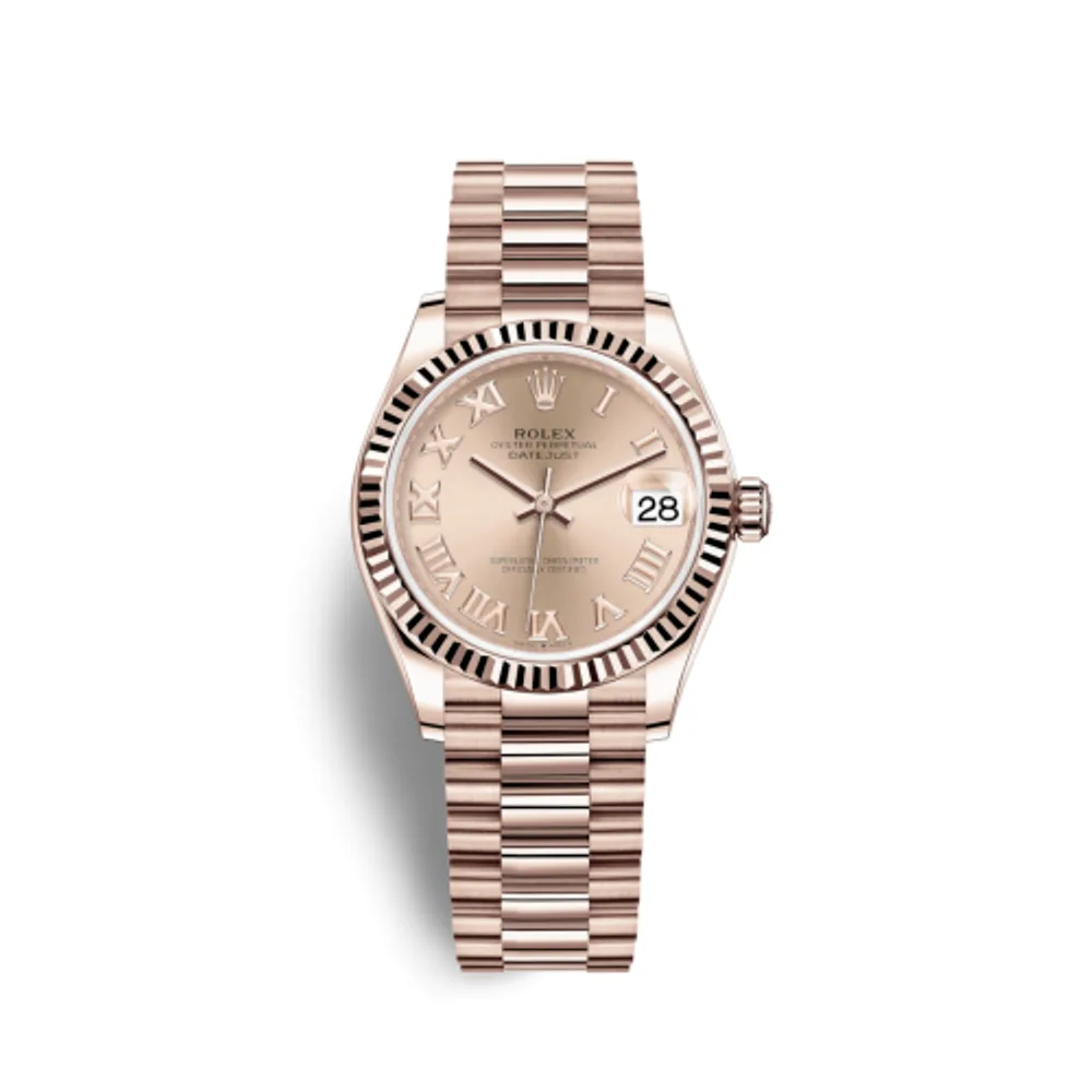 Rolex Datejust 31 Rose Gold / Fluted / Rose - Roman / President