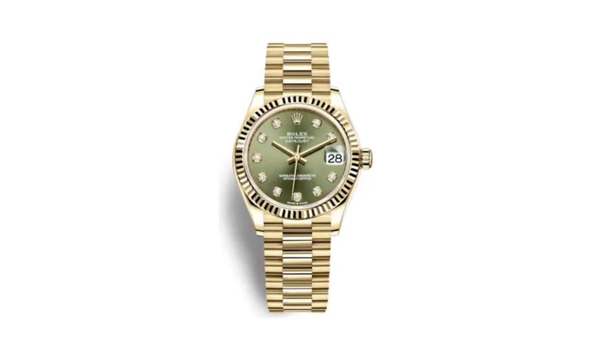 Rolex Datejust 31 Yellow Gold / Fluted / Olive - Diamond / President