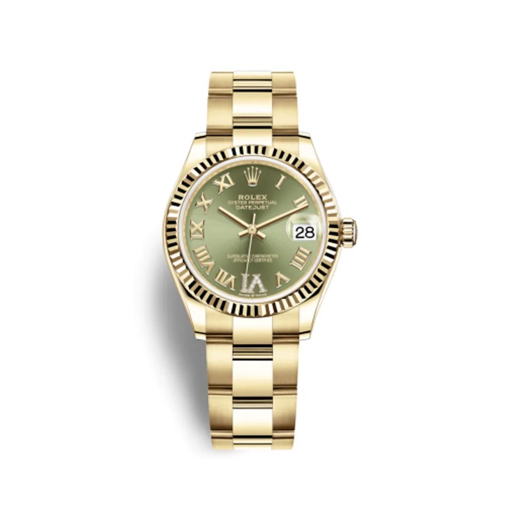 Rolex Datejust 31 Yellow Gold / Fluted / Olive - Roman / Oyster