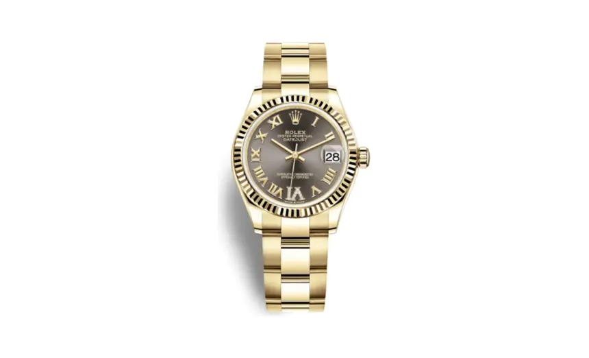 Rolex Datejust 31 Yellow Gold / Fluted / Grey - Roman / Oyster
