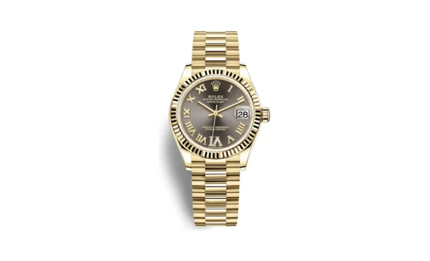 Rolex Datejust 31 Yellow Gold / Fluted / Grey - Roman / President