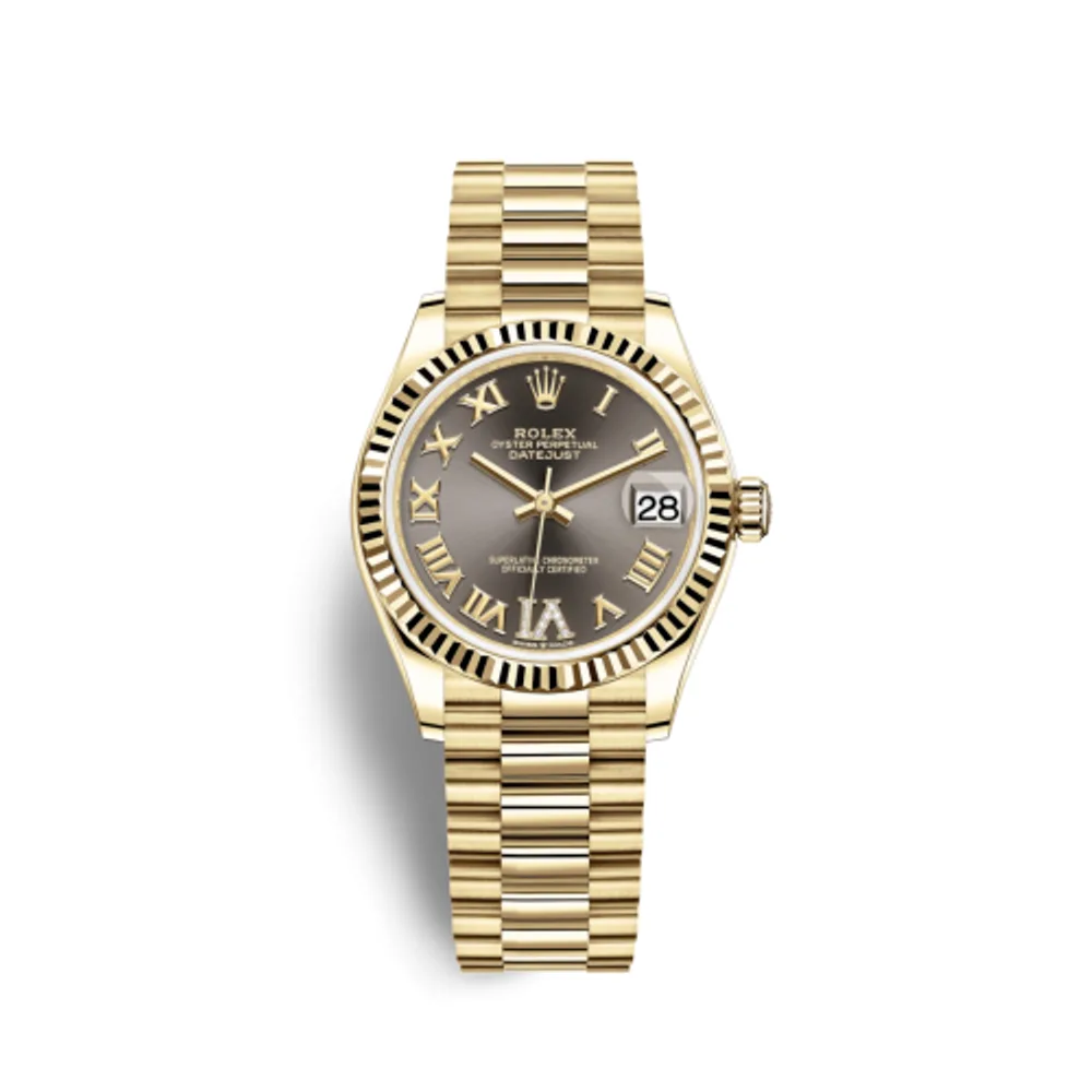Rolex Datejust 31 Yellow Gold / Fluted / Grey - Roman / President