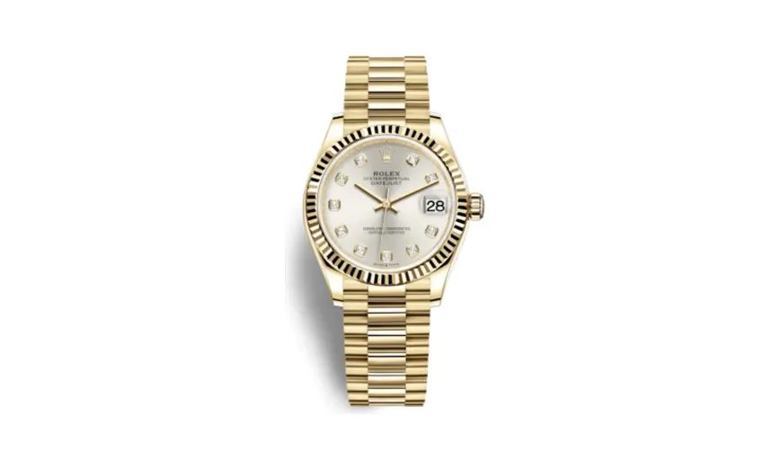 Rolex Datejust 31 Yellow Gold / Fluted / Silver - Diamond / President