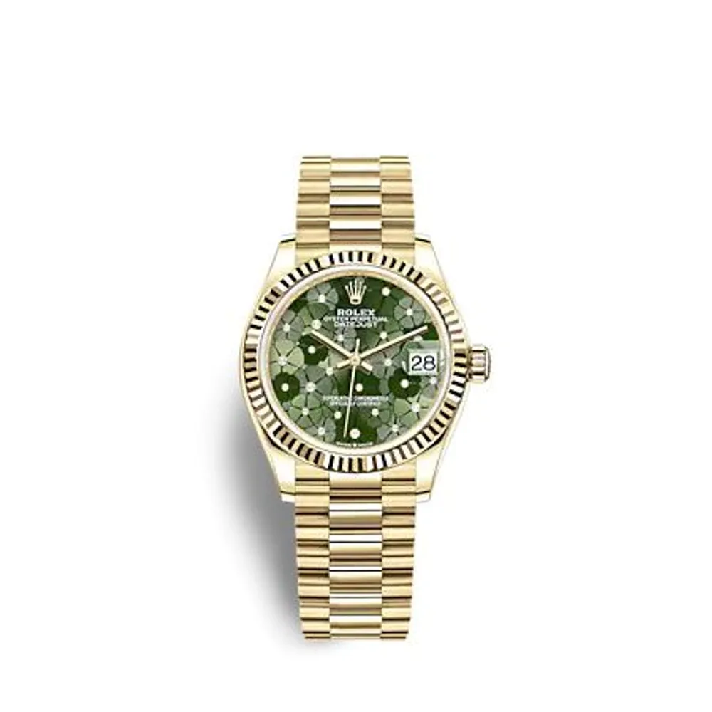 Rolex Datejust 31 Yellow Gold - Fluted / Olive - Floral / President