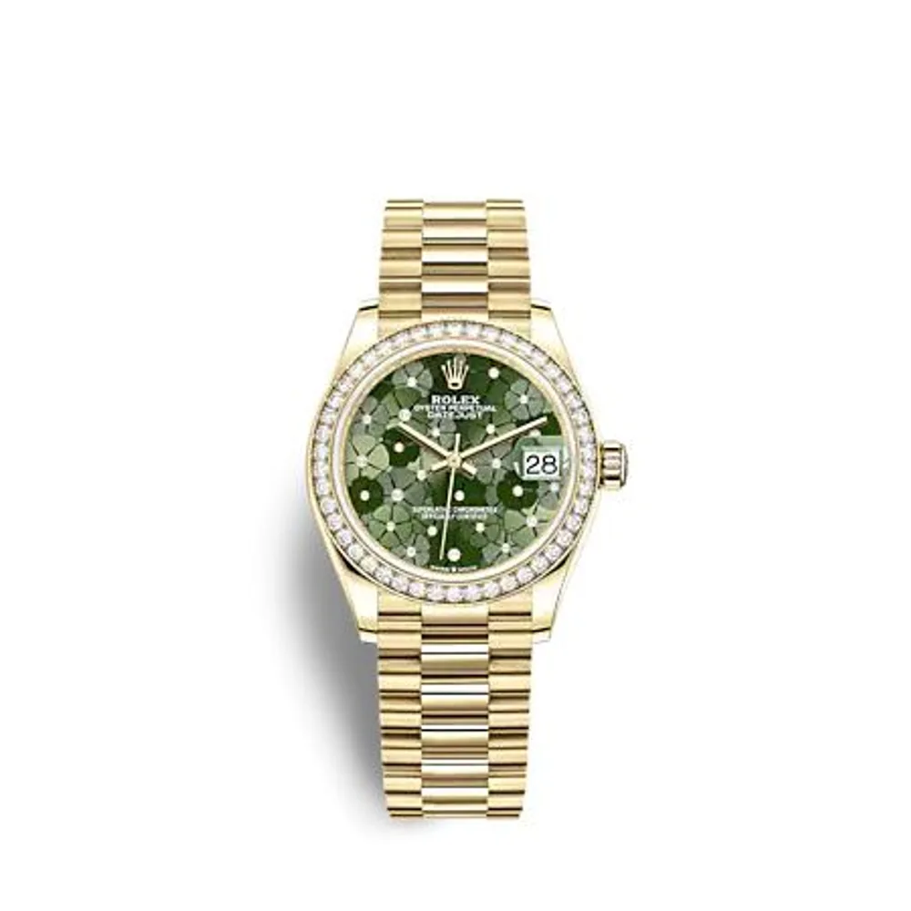 Rolex Datejust 31 Yellow Gold - Diamond / Olive - Floral / President