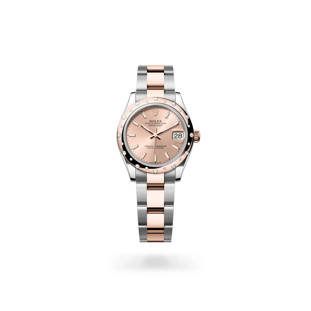 Rolex Datejust 31 Oyster, 31 mm, Oystersteel, Everose gold and diamonds, Everose Rolesor, Rosé-colour dial