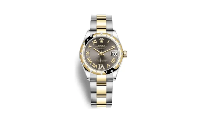 Rolex Datejust 31 Stainless Steel / Yellow Gold / Domed - Diamond / Grey - Roman / Oyster