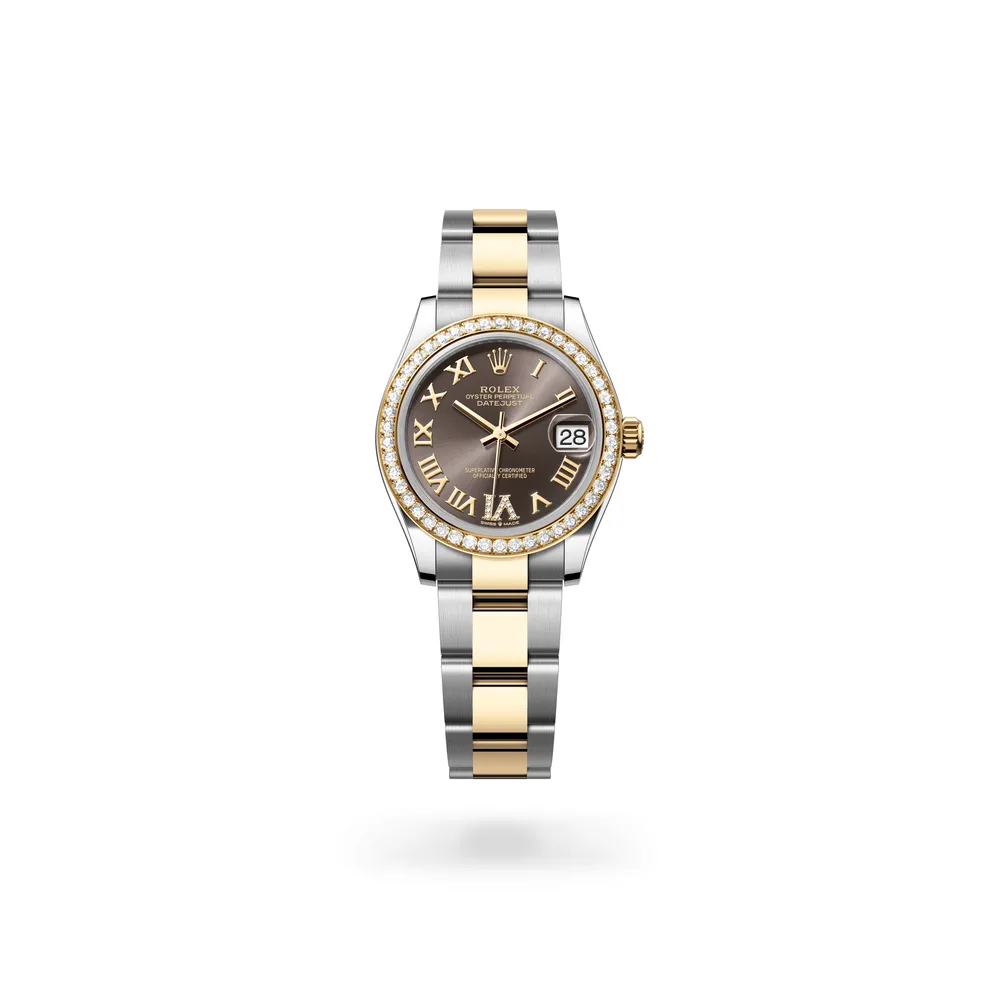 Rolex Datejust 31 Oyster, 31 mm, Oystersteel, yellow gold and diamonds, Yellow Rolesor, Dark grey dial
