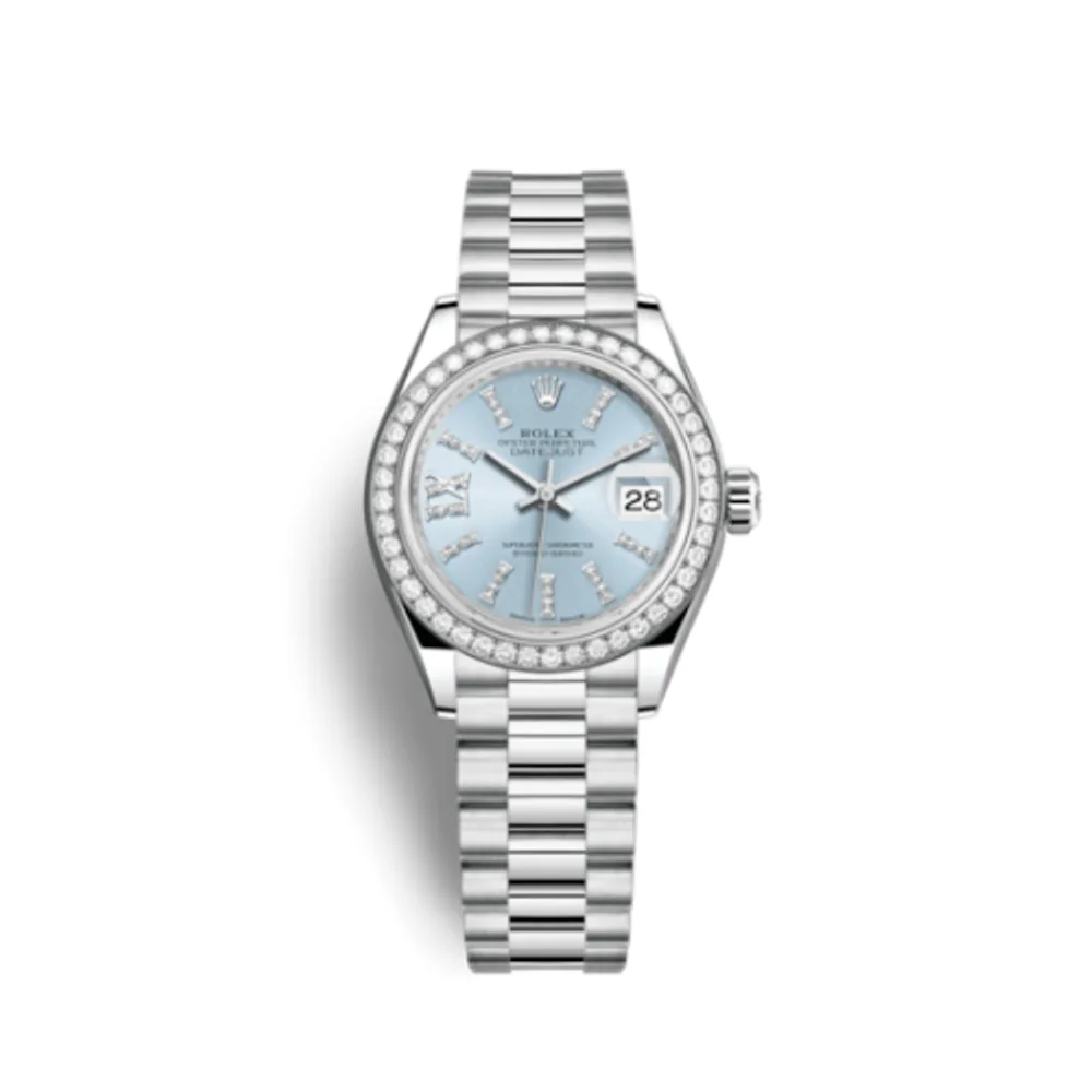 Rolex Lady-Datejust 28 Platinum Diamond / President / Ice Blue Diamonds