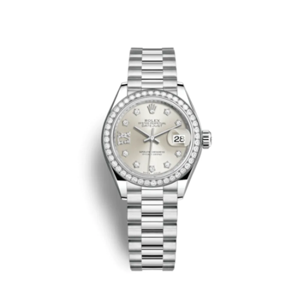 Rolex Lady-Datejust 28 Platinum Diamond / President / Silver Diamonds