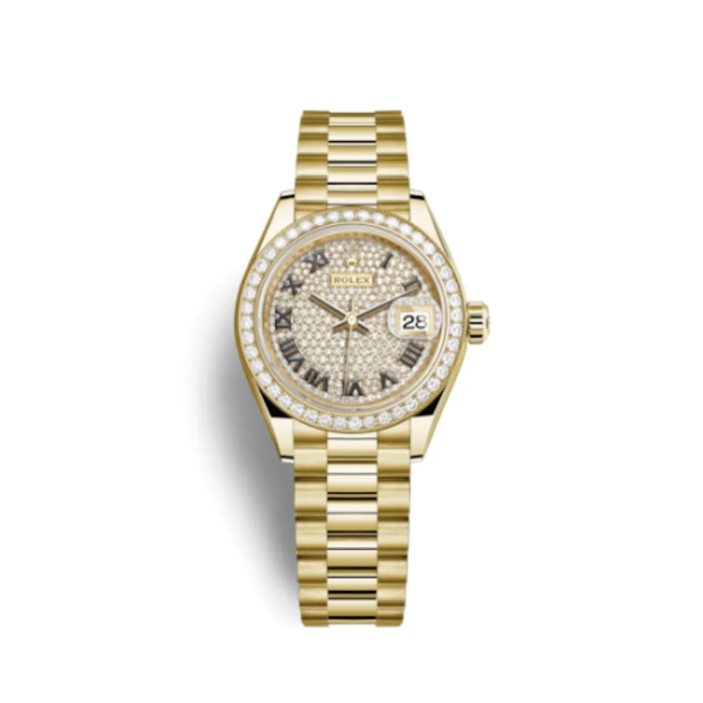 Rolex Lady-Datejust 28 Yellow Gold Diamond / President / Paved Roman