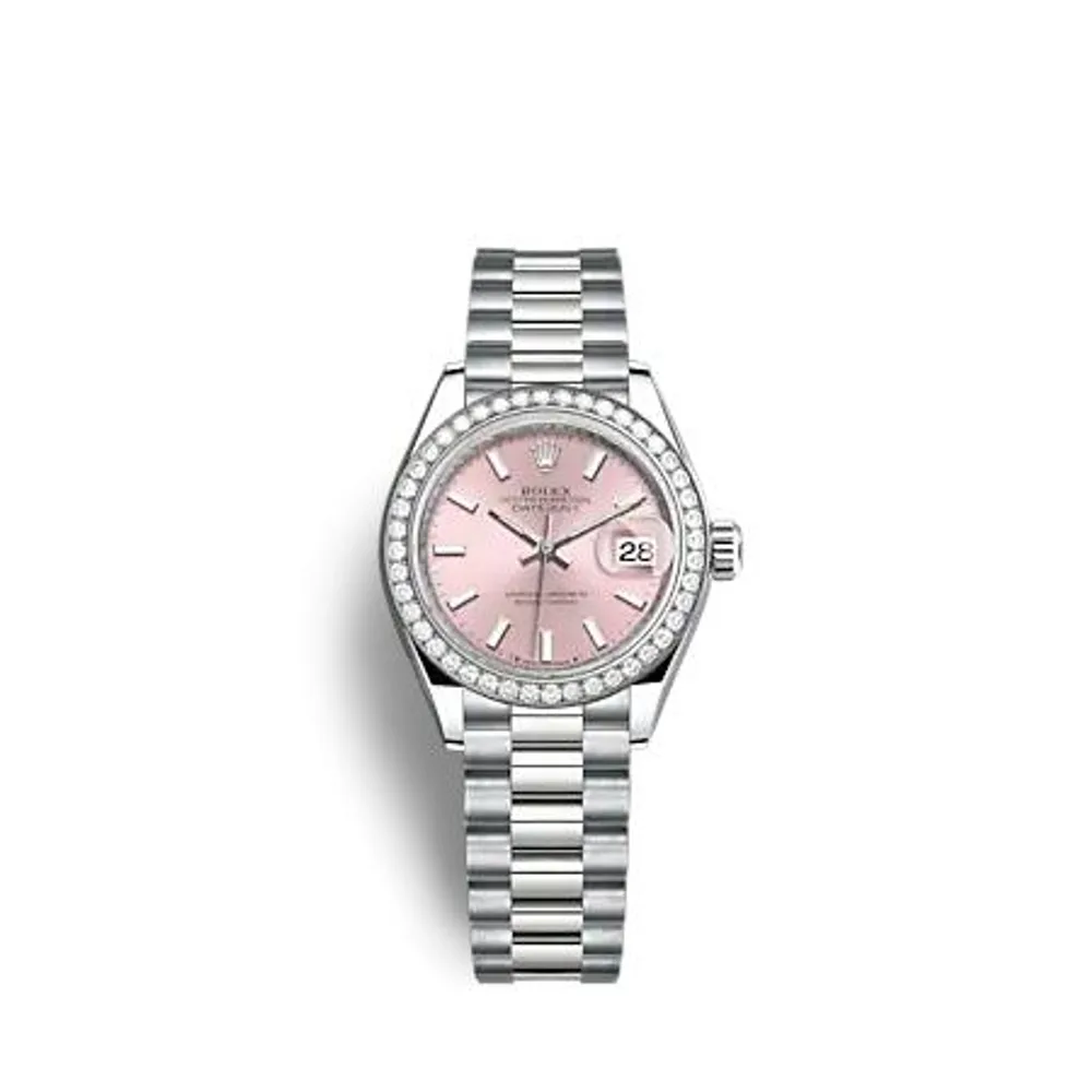 Rolex Lady-Datejust 28 White Gold - Diamond / President / Pink