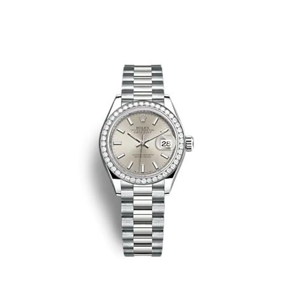 Rolex Lady-Datejust 28 White Gold - Diamond / President / Silver