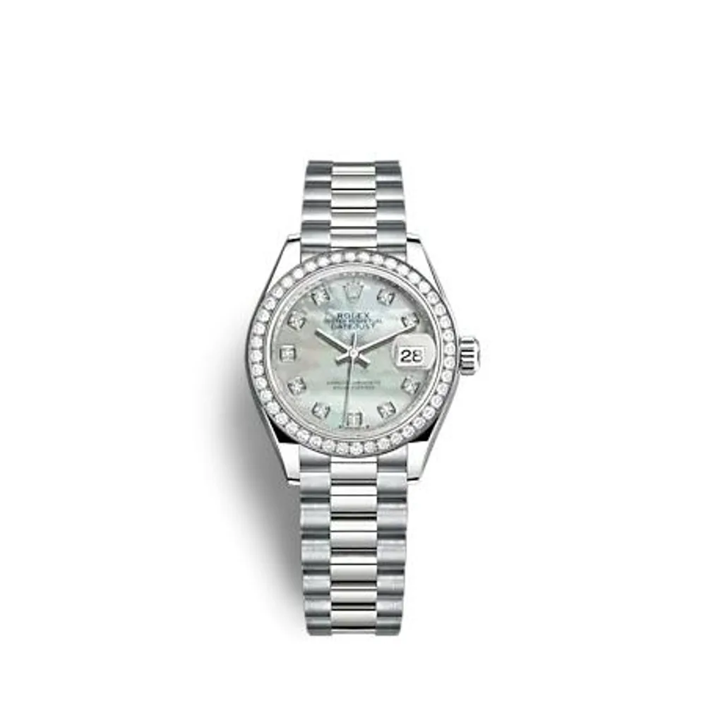 Rolex Lady-Datejust 28 White Gold - Diamond / President / MOP