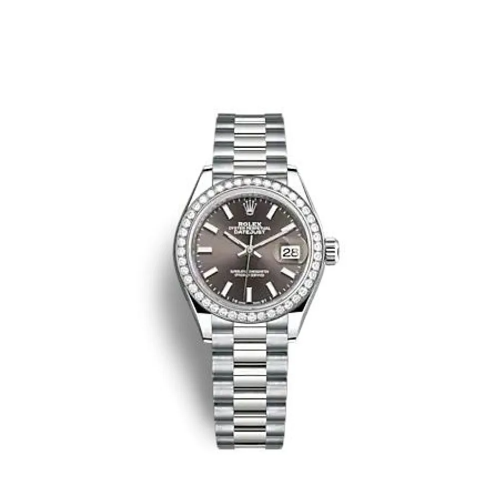 Rolex Lady-Datejust 28 White Gold - Diamond / President / Grey