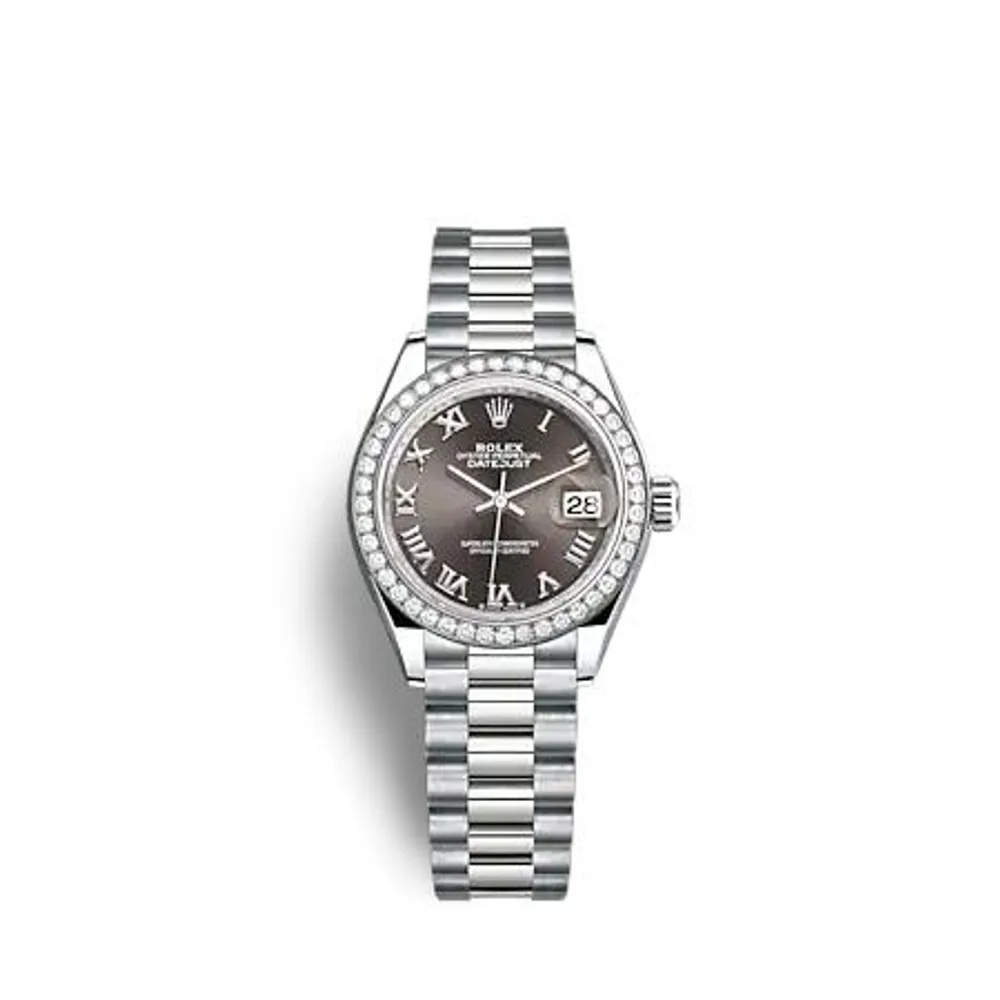 Rolex Lady-Datejust 28 White Gold - Diamond / President / Grey - Roman