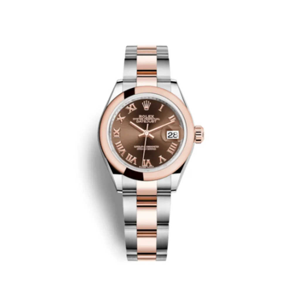 Rolex Lady-Datejust 28 Rolesor Rose Domed / Oyster / Chocolate Roman