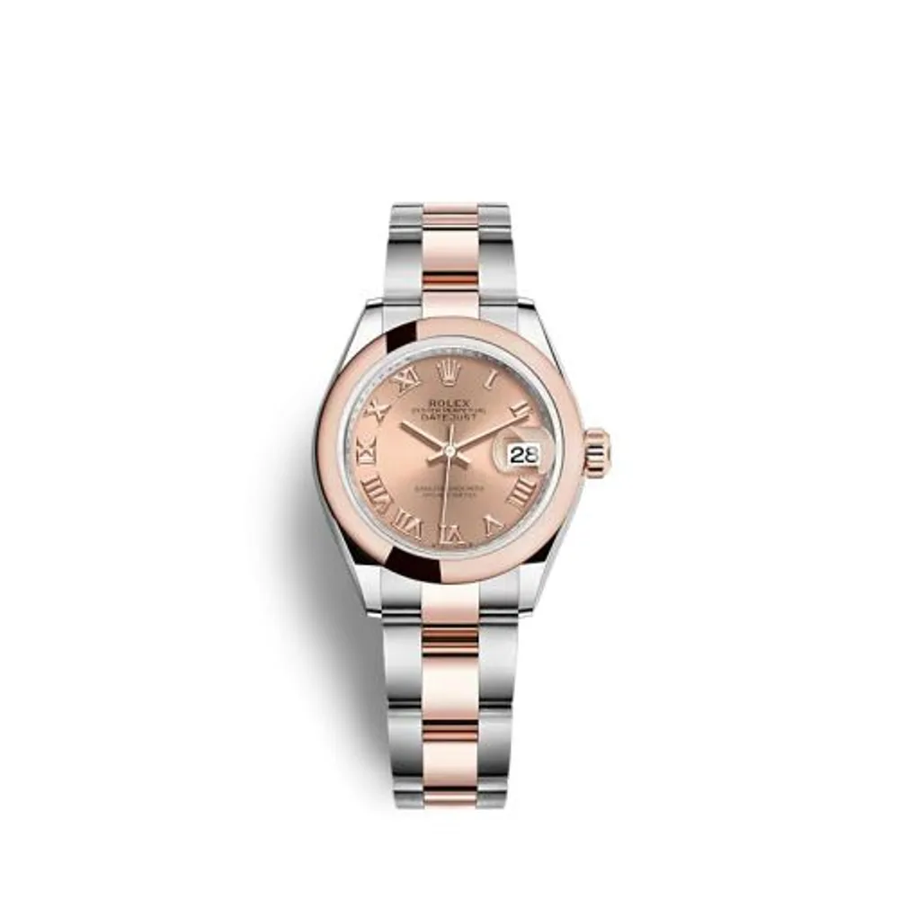 Rolex Lady-Datejust 28 Stainless Steel / Rose Gold / Domed / Rose - Roman / Oyster