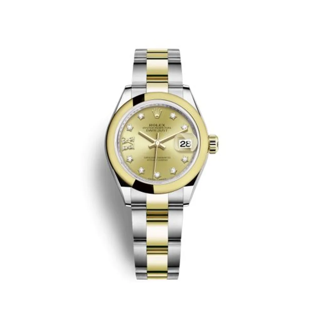 Rolex Lady-Datejust 28 Rolesor Yellow Domed / Oyster / Champagne Diamond