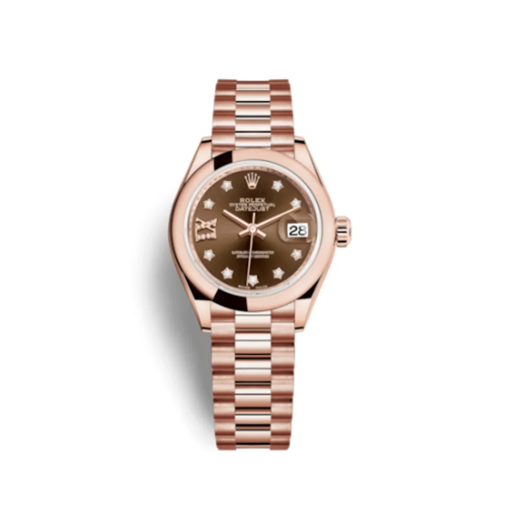 Rolex Lady-Datejust 28 Everose Domed / President / Chocolate Diamond
