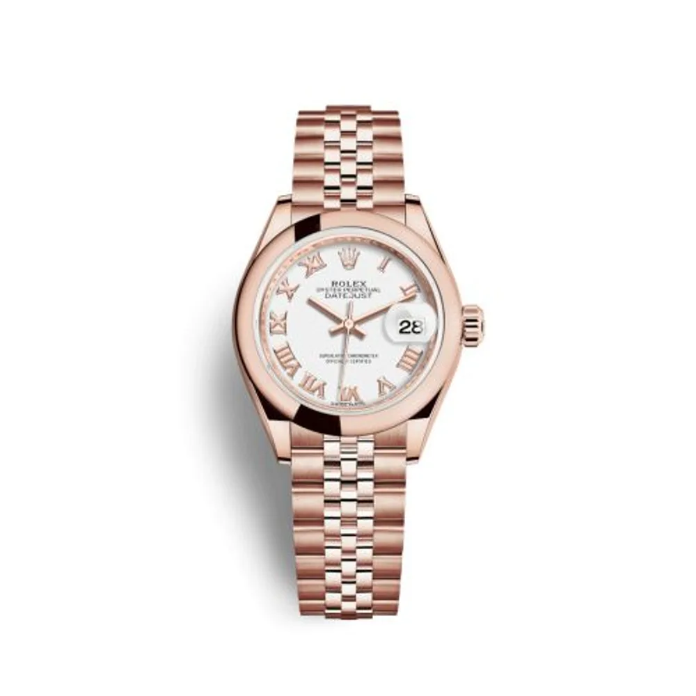 Rolex Lady-Datejust 28 Everose Domed / Jubilee / White Roman