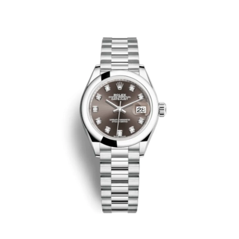 Rolex Lady-Datejust 28 Platinum Domed / President / Dark Grey Diamond