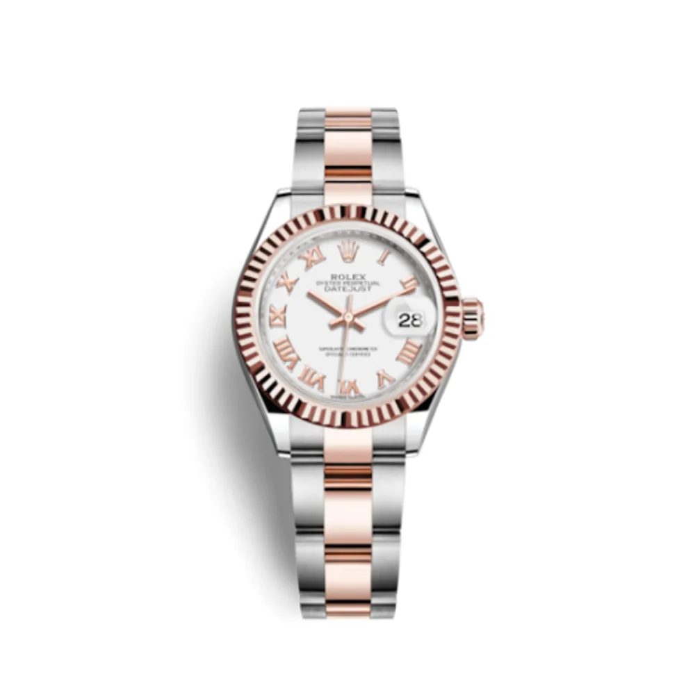Rolex Lady-Datejust 28 Rolesor Rose Fluted / Oyster / White Roman