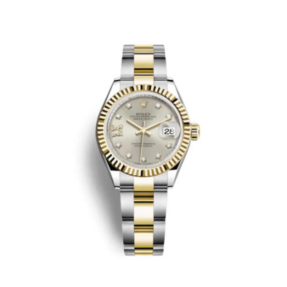 Rolex Lady-Datejust 28 Rolesor Yellow Fluted / Oyster / Silver Diamond