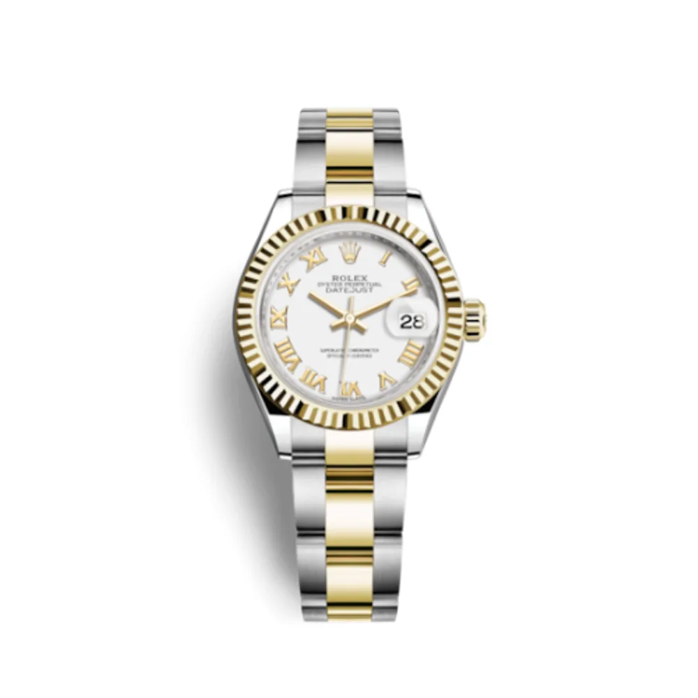 Rolex Lady-Datejust 28 Rolesor Yellow Fluted / Oyster / White Roman