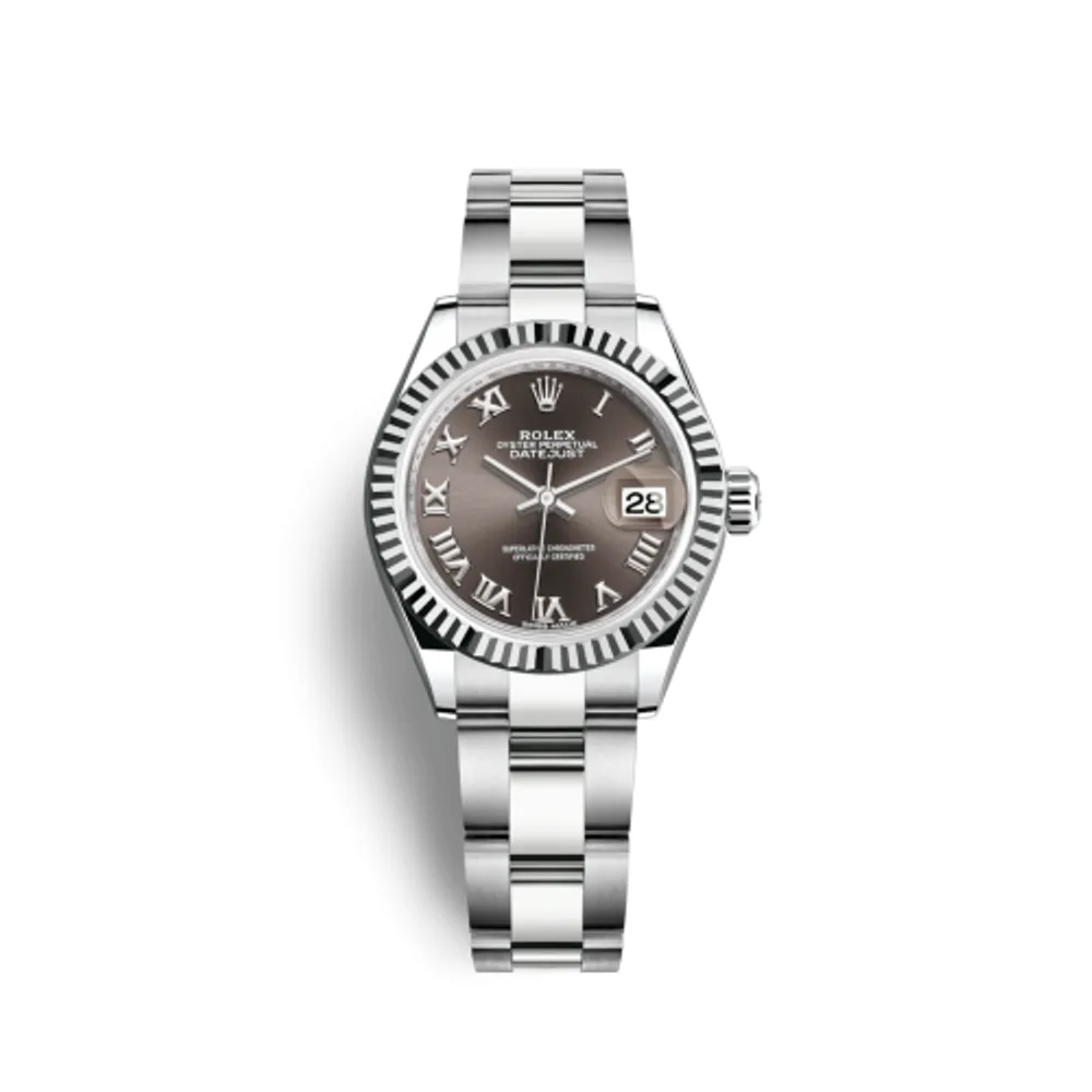 Rolex Lady-Datejust 28 Stainless Steel Fluted / Grey - Roman / Oyster