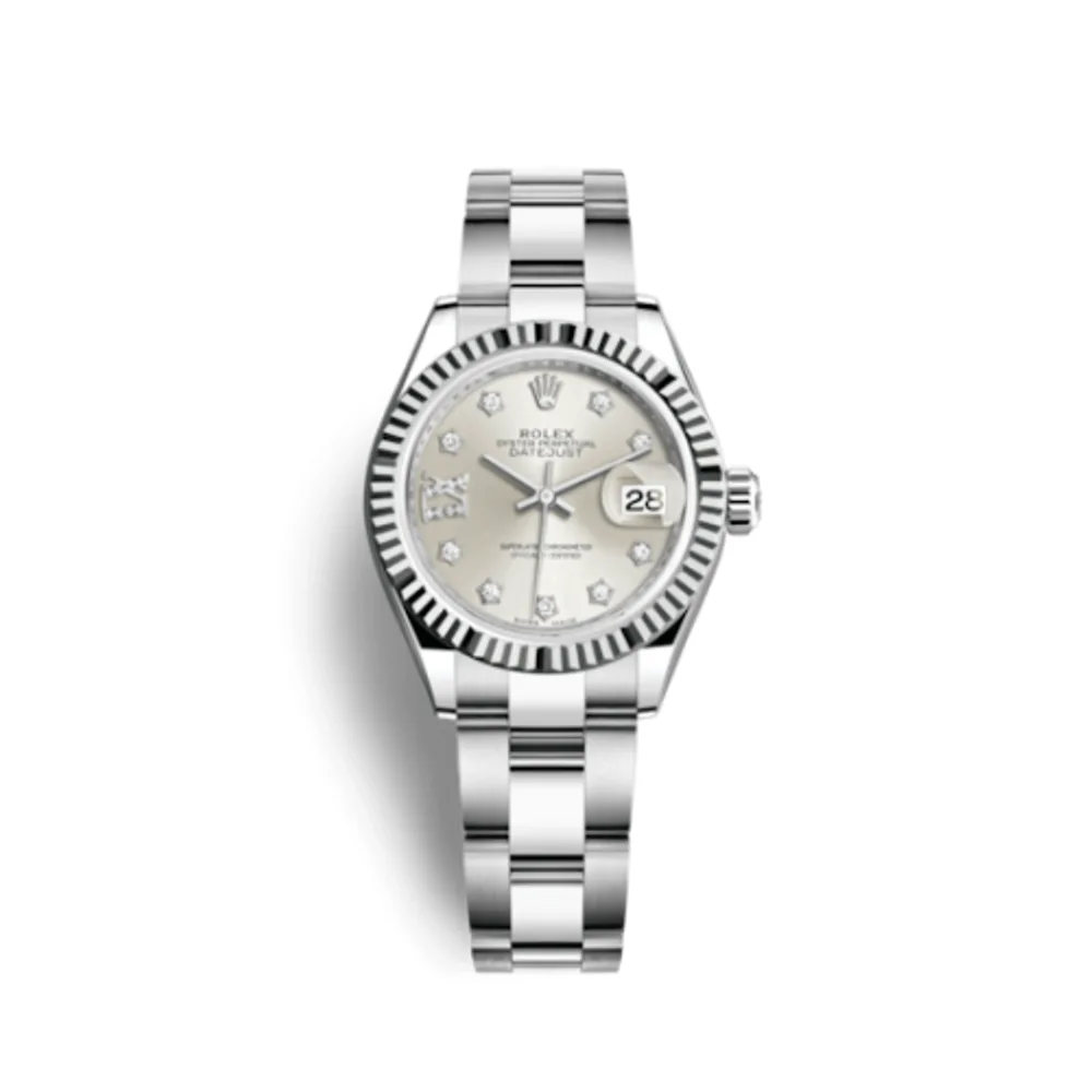 Rolex Lady-Datejust 28 Stainless Steel Fluted / Silver - Diamond / Oyster