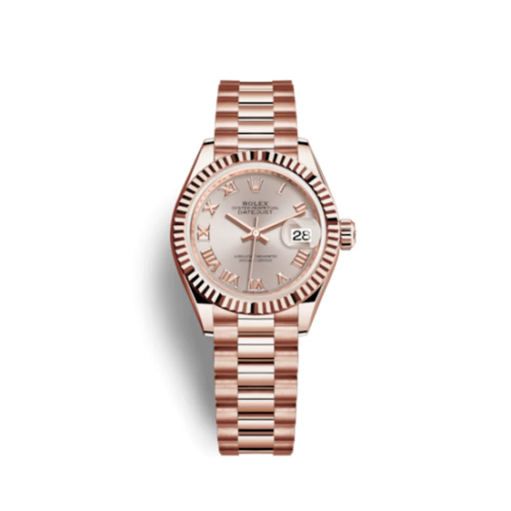 Rolex Lady-Datejust 28 Everose Fluted / President / Sundust Roman
