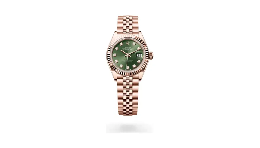 Rolex Lady-Datejust Oyster, 28 mm, Everose gold, 18 kt Everose gold, Olive green dial