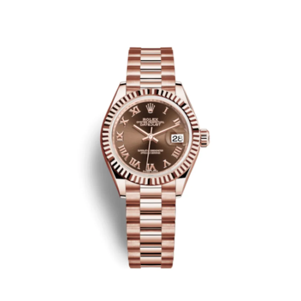 Rolex Lady-Datejust 28 Everose Fluted / President / Chocolate Roman