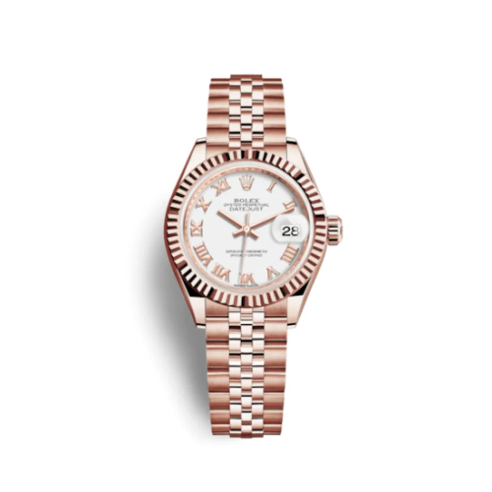 Rolex Lady-Datejust 28 Everose Fluted / Jubilee / White Roman