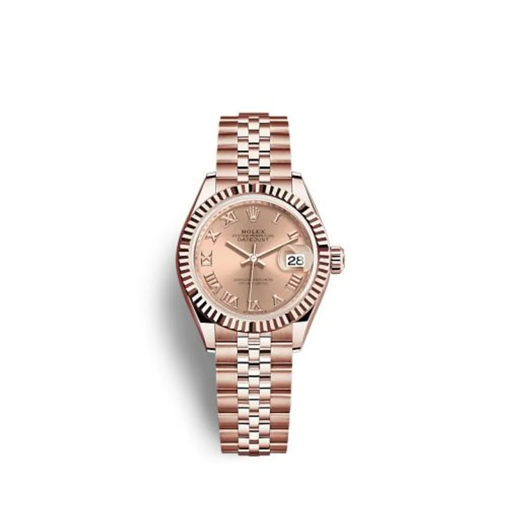 Rolex Lady-Datejust 28 Rose Gold / Fluted / Rose - Roman / Jubilee