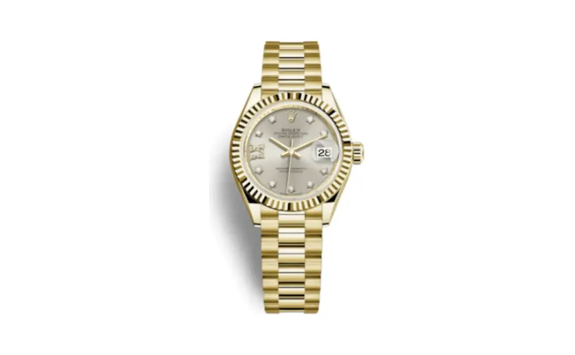 Rolex Lady-Datejust 28 Yellow Gold Fluted / President / Silver Diamond