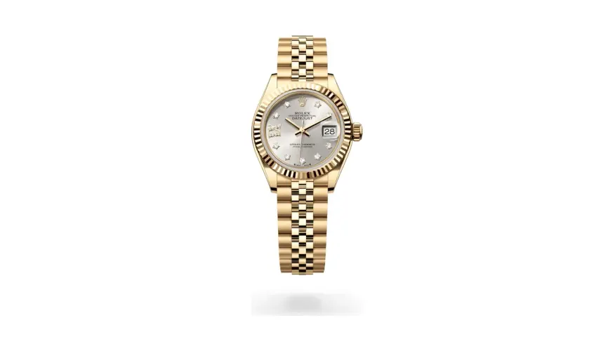 Rolex Lady-Datejust Oyster, 28 mm, yellow gold, 18 kt yellow gold, Silver dial