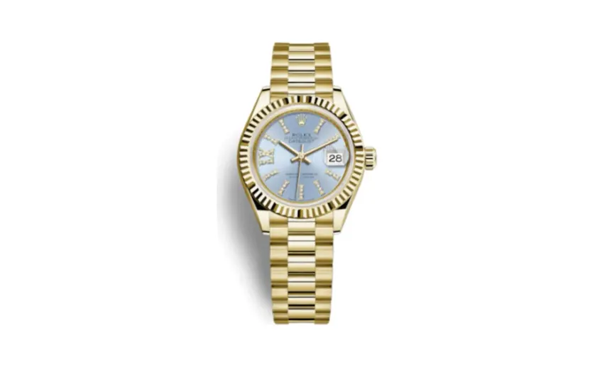 Rolex Lady-Datejust 28 Yellow Gold Fluted / President / Cornflower Diamond