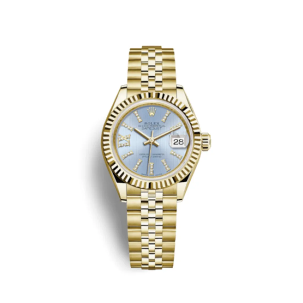 Rolex Lady-Datejust 28 Yellow Gold Fluted / Jubilee / Cornflower Diamond