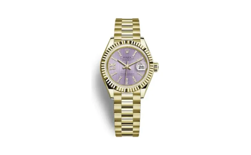 Rolex Lady-Datejust 28 Yellow Gold Fluted / President / Lilac Diamond