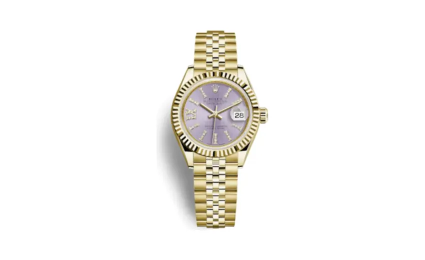 Rolex Lady-Datejust 28 Yellow Gold Fluted / Jubilee / Lilac Diamond