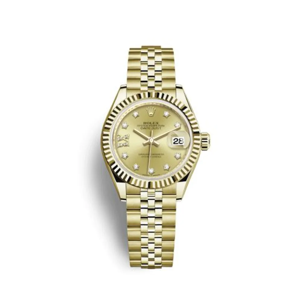Rolex Lady-Datejust 28 Yellow Gold Fluted / Jubilee / Champagne Diamond