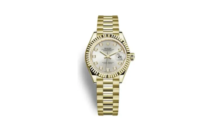 Rolex Lady-Datejust 28 Yellow Gold Fluted / President / Silver Diamond