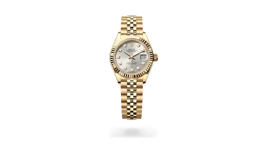 Rolex Lady-Datejust Oyster, 28 mm, yellow gold, 18 kt yellow gold, Silver dial