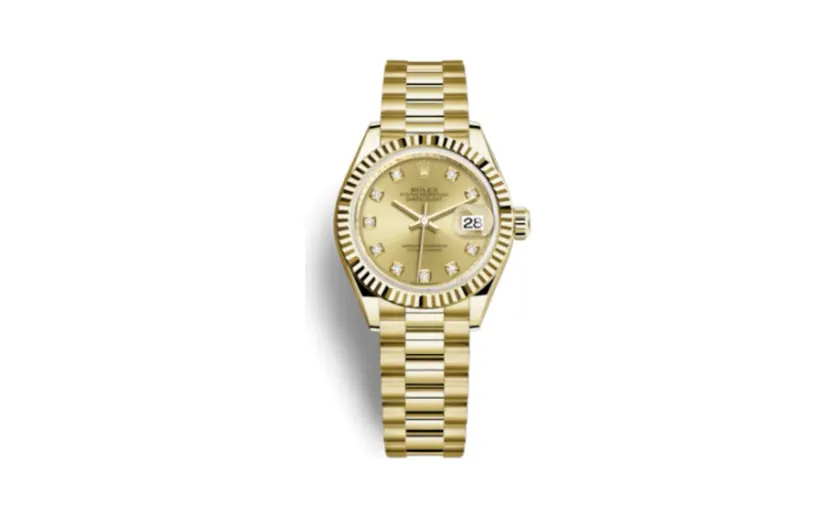 Rolex Lady-Datejust 28 Yellow Gold Fluted / President / Champagne Diamond